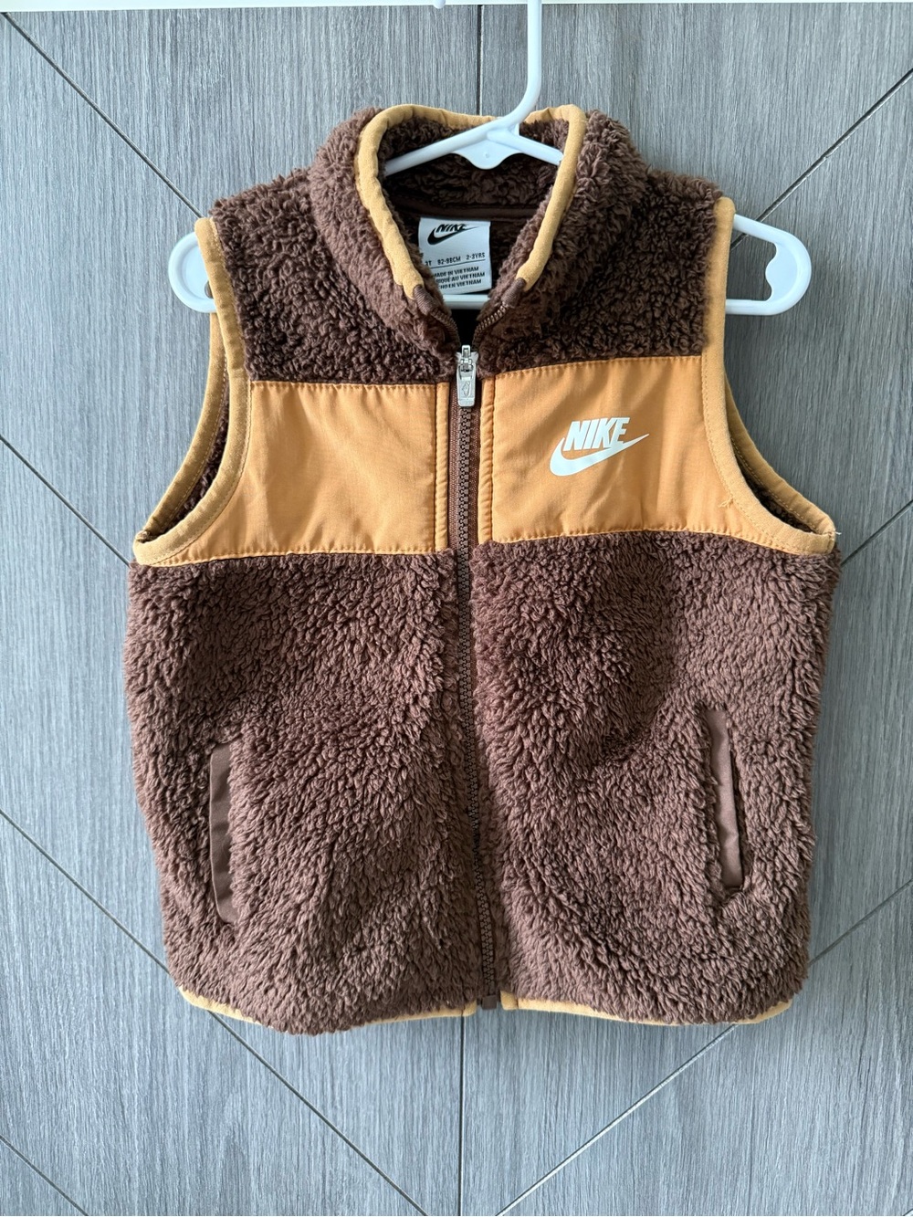 Nike Brown and Tan Sherpa Fleece Vest